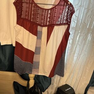 Source Unknown Red and White Patterned Blouse